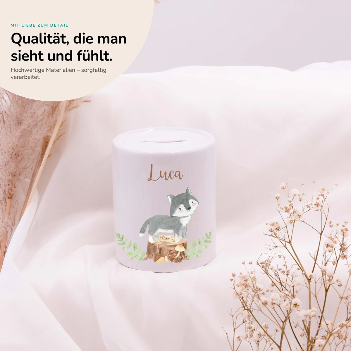 Spardose Kinder aus Keramik - Wolf Waldtiere