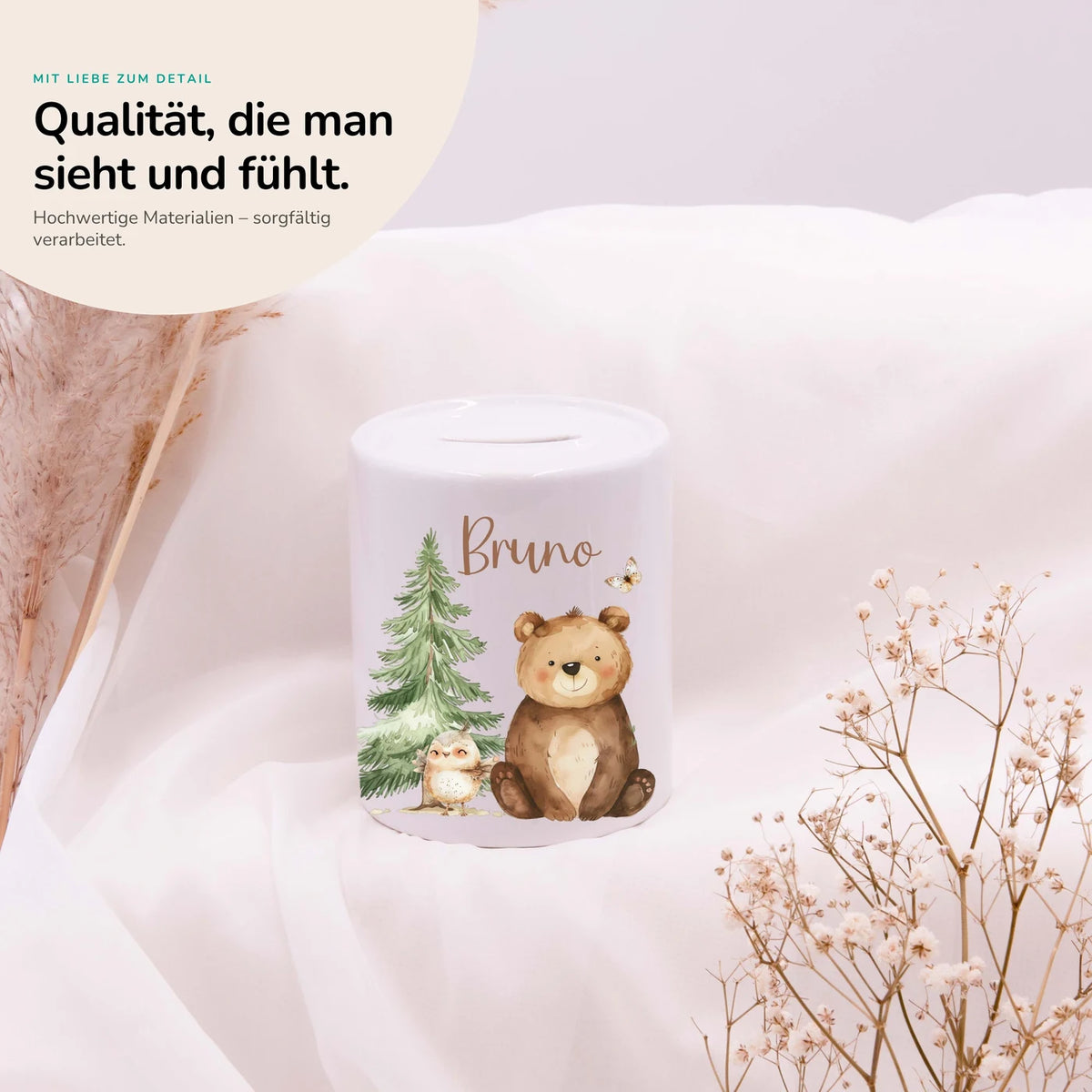 Spardose Kinder aus Keramik - Bär im Wald