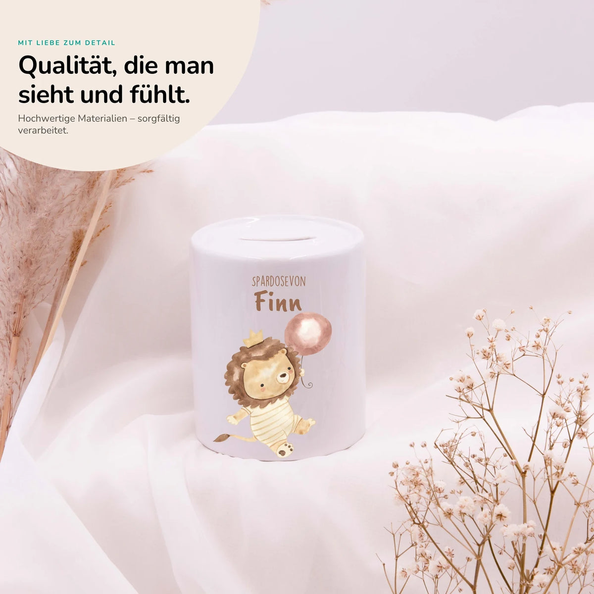 Spardose Kinder aus Keramik - Löwe mit Ballon