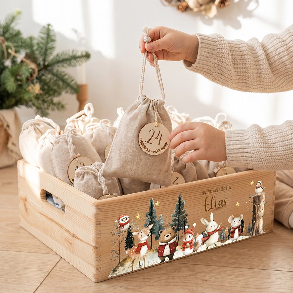 Adventskalender zum Befüllen "Weihnachten im Winterwald" personalisiert