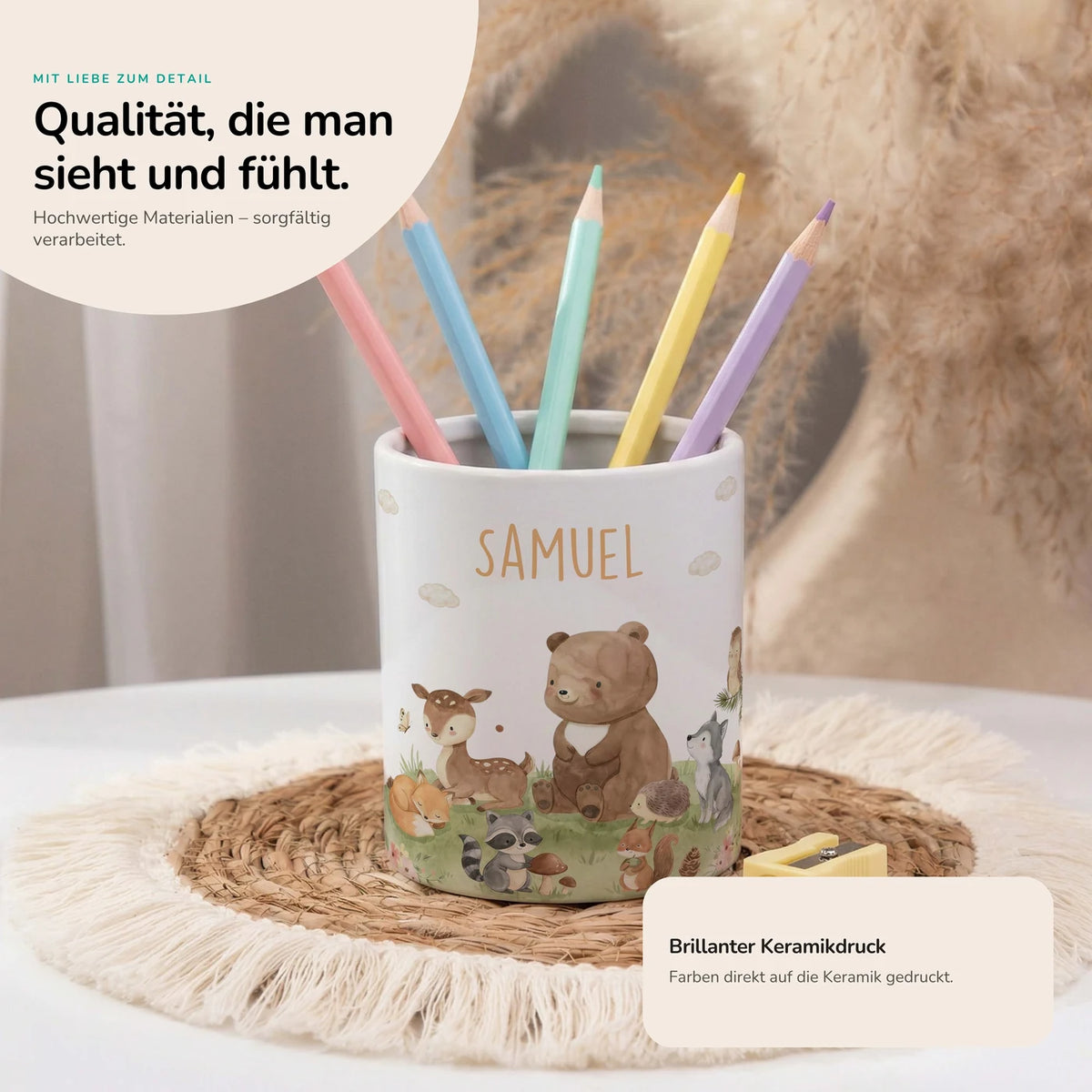 Personalisierter Stiftehalter Waldfreunde VI – Keramik mit Wunschname