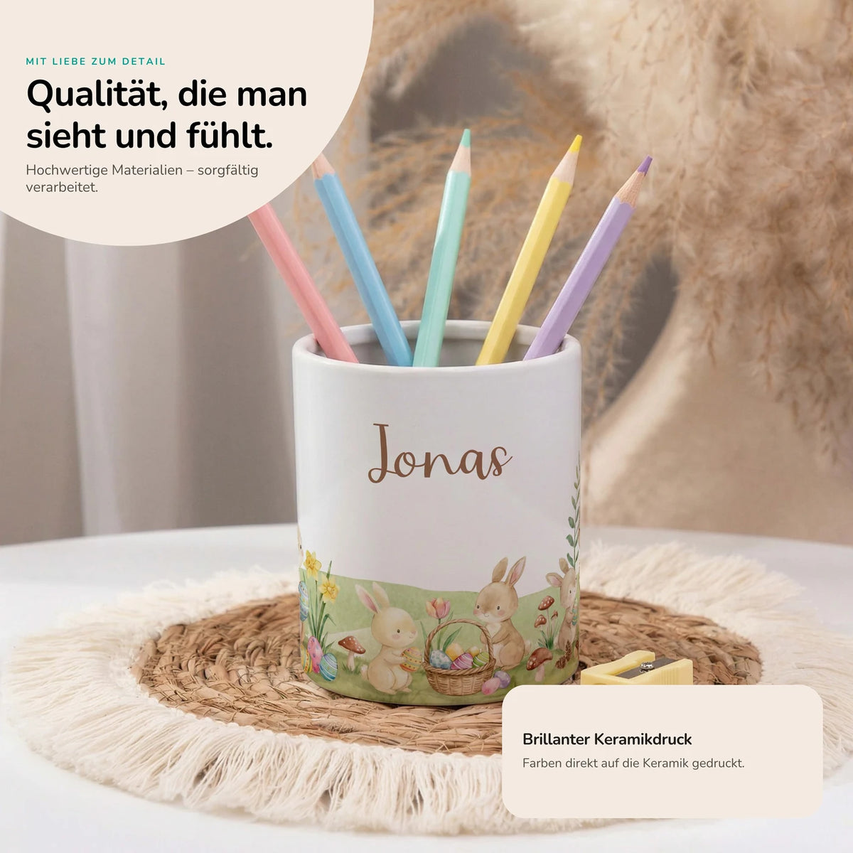 Personalisierter Stiftehalter Ostern Hasen – Keramik mit Wunschname