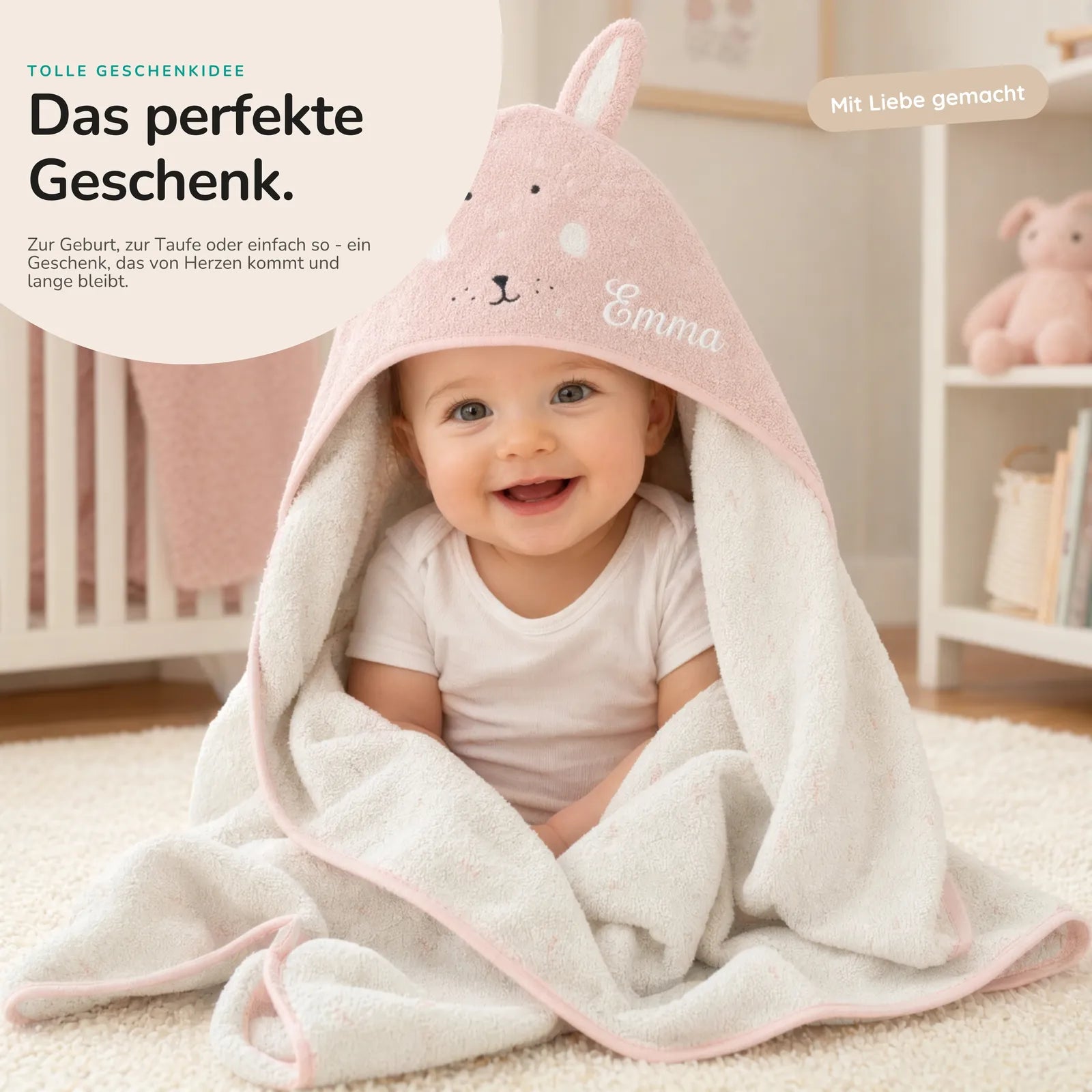 Trixie Kapuzenhandtuch Baby Hase, Tiermotiv auf der Kapuze
