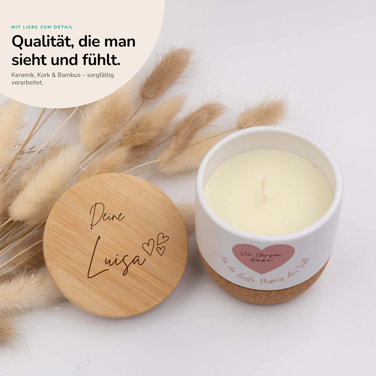Duftkerze Vanille Keramik – Von Herzen Danke mit Wunschname
