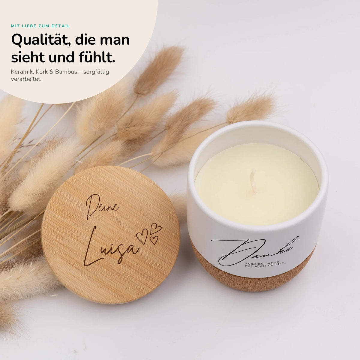 Duftkerze Vanille Keramik – Danke immer da mit Wunschname