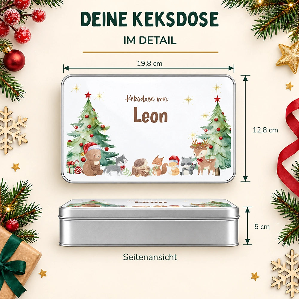 Keksdose aus Metall personalisiert - Weihnachtliche Waldtiere