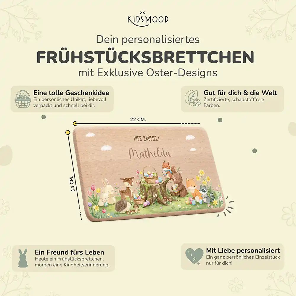 Frühstücksbrettchen Ostern - Glückliche Waldtiere