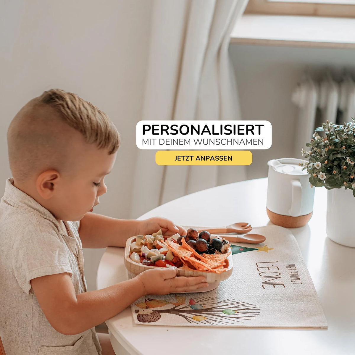 Tischset Kinder personalisiert Weihnachtsmotiv - Bär Weihnachtsbaum