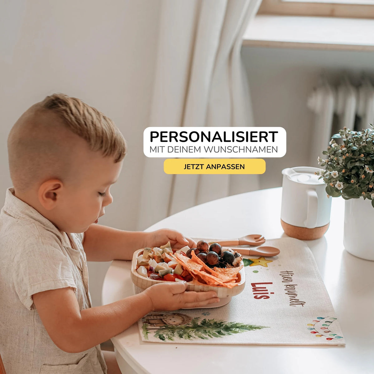 Tischset Kinder personalisiert Weihnachtsmotiv - Freundliche Waldbewohner