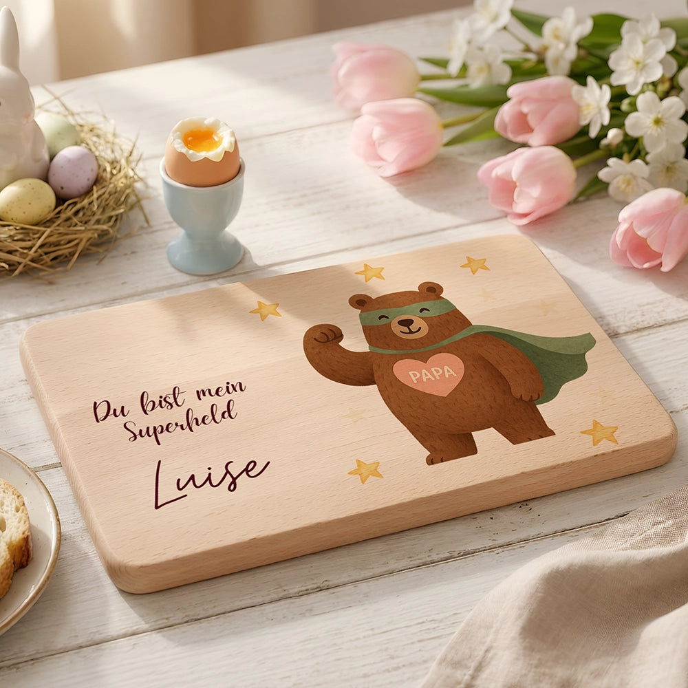 Frühstücksbrettchen Holz Du bist mein Superheld mit Gravur - Geschenk Vatertag