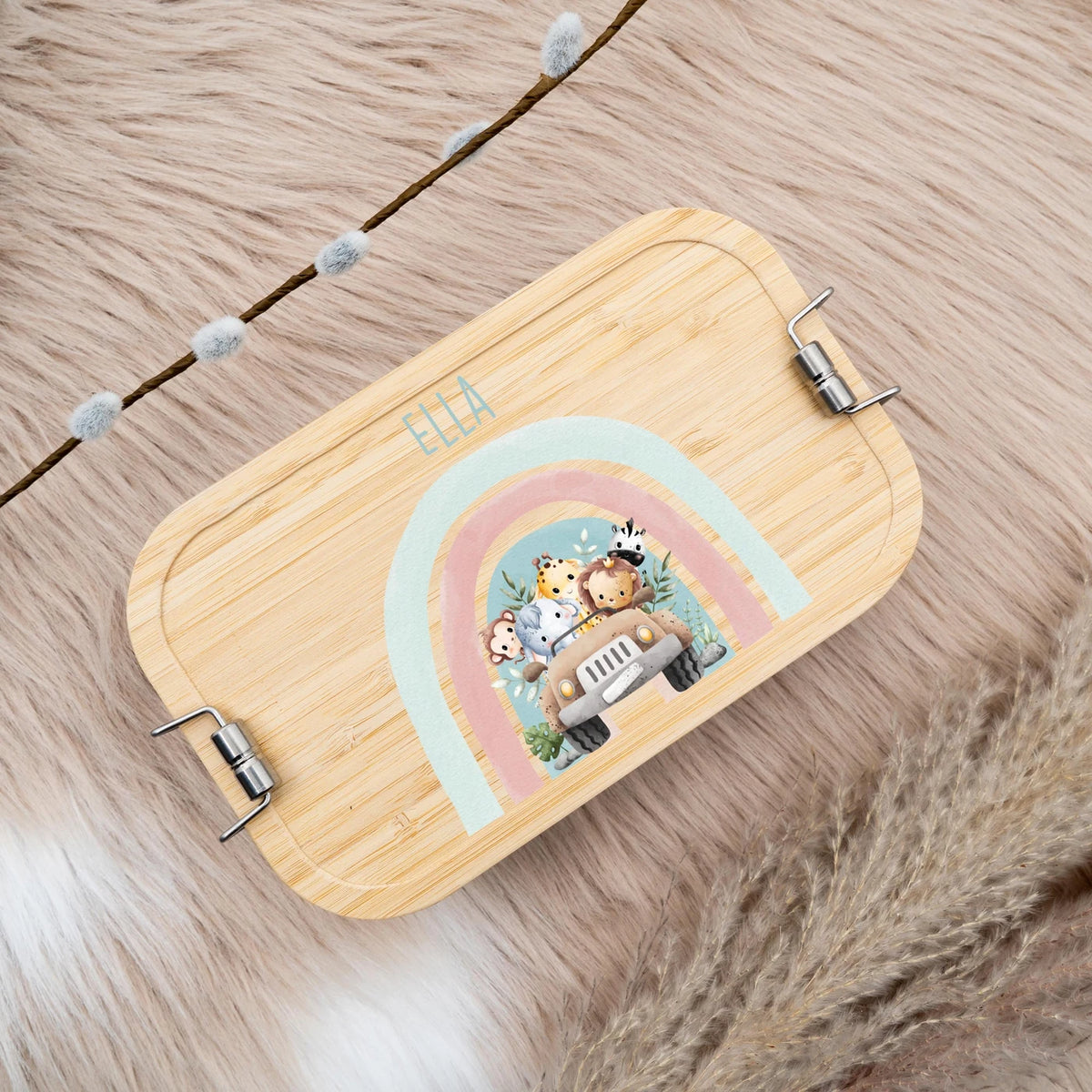 Brotdose Kinder personalisiert - Regenbogen Safari