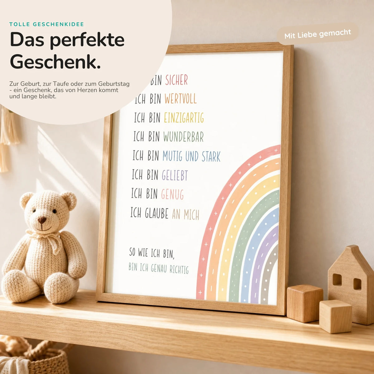 Affirmationsposter „Minimal Ich bin“ mit Teddy – Geschenk zur Geburt oder Taufe