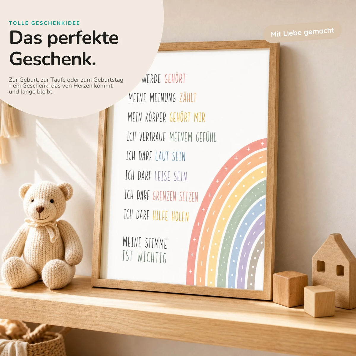 Affirmationsposter „Minimal Meine Stimme“ mit Teddy – Geschenk zur Geburt oder Taufe