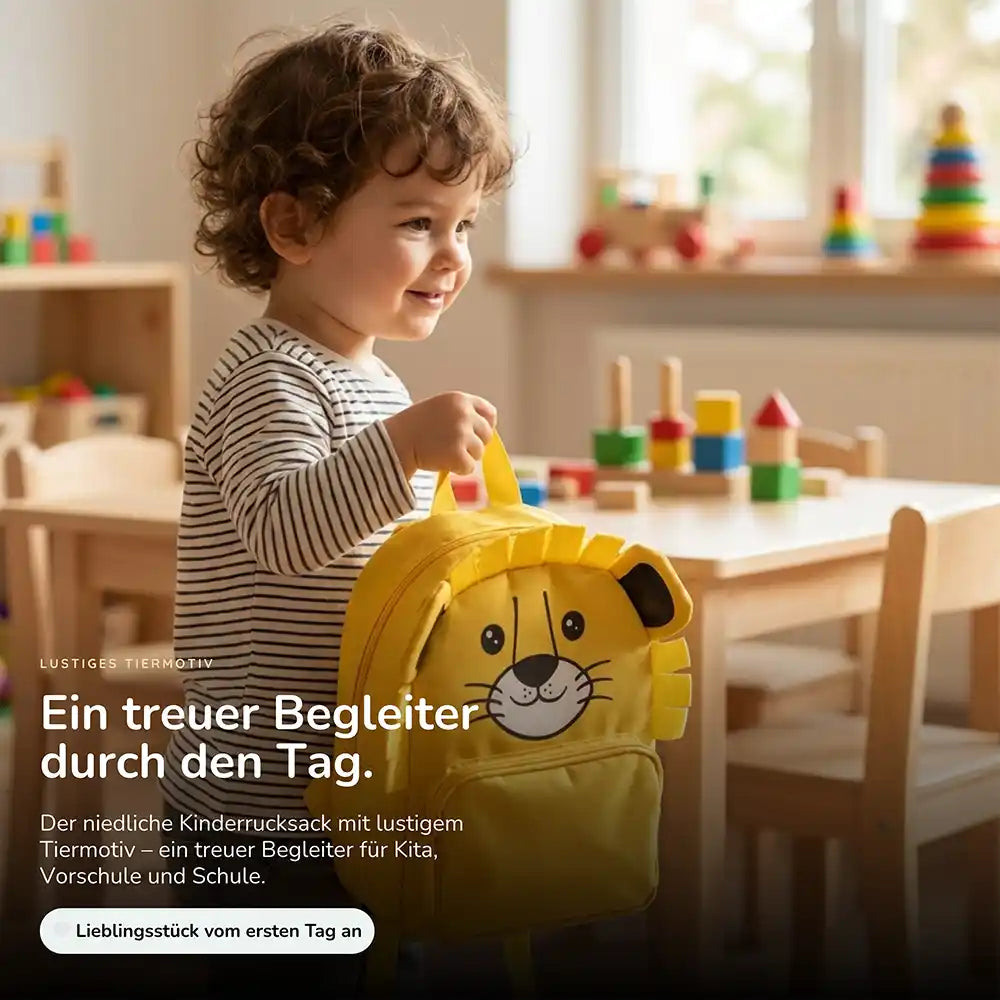 Personalisierter Kinderrucksack Löwe, lustiges Tiermotiv für Kinder