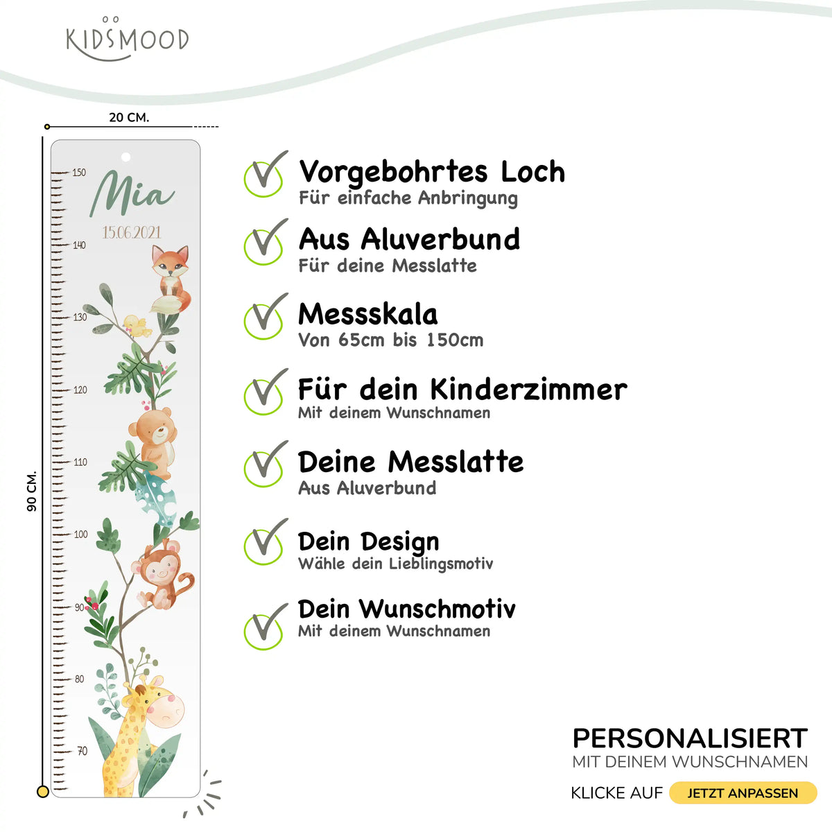 Messlatte Kinder Holz & Aluverbund - Jungle