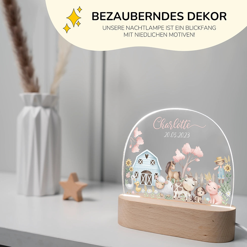 Personalisierte Nachtlampe Bauernhof als Deko im Kinderzimmer