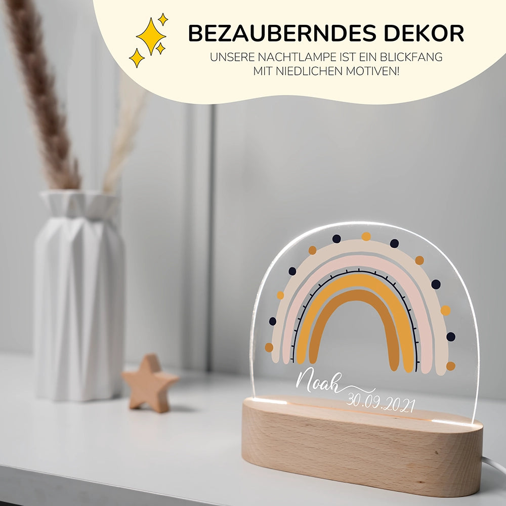 Personalisierte Nachtlampe Regenbogen als Deko im Kinderzimmer