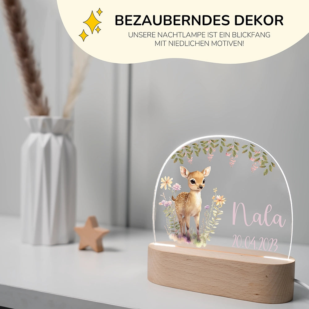 Personalisierte Nachtlampe Reh als Deko im Kinderzimmer