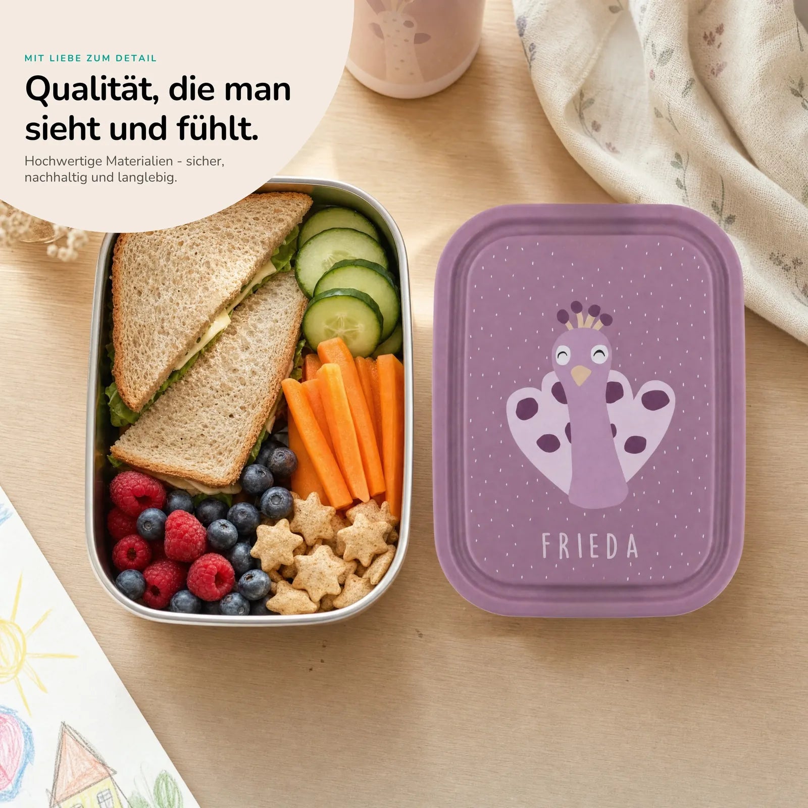 Trixie Brotdose Kinder Pfau, personalisiert mit Namensgravur