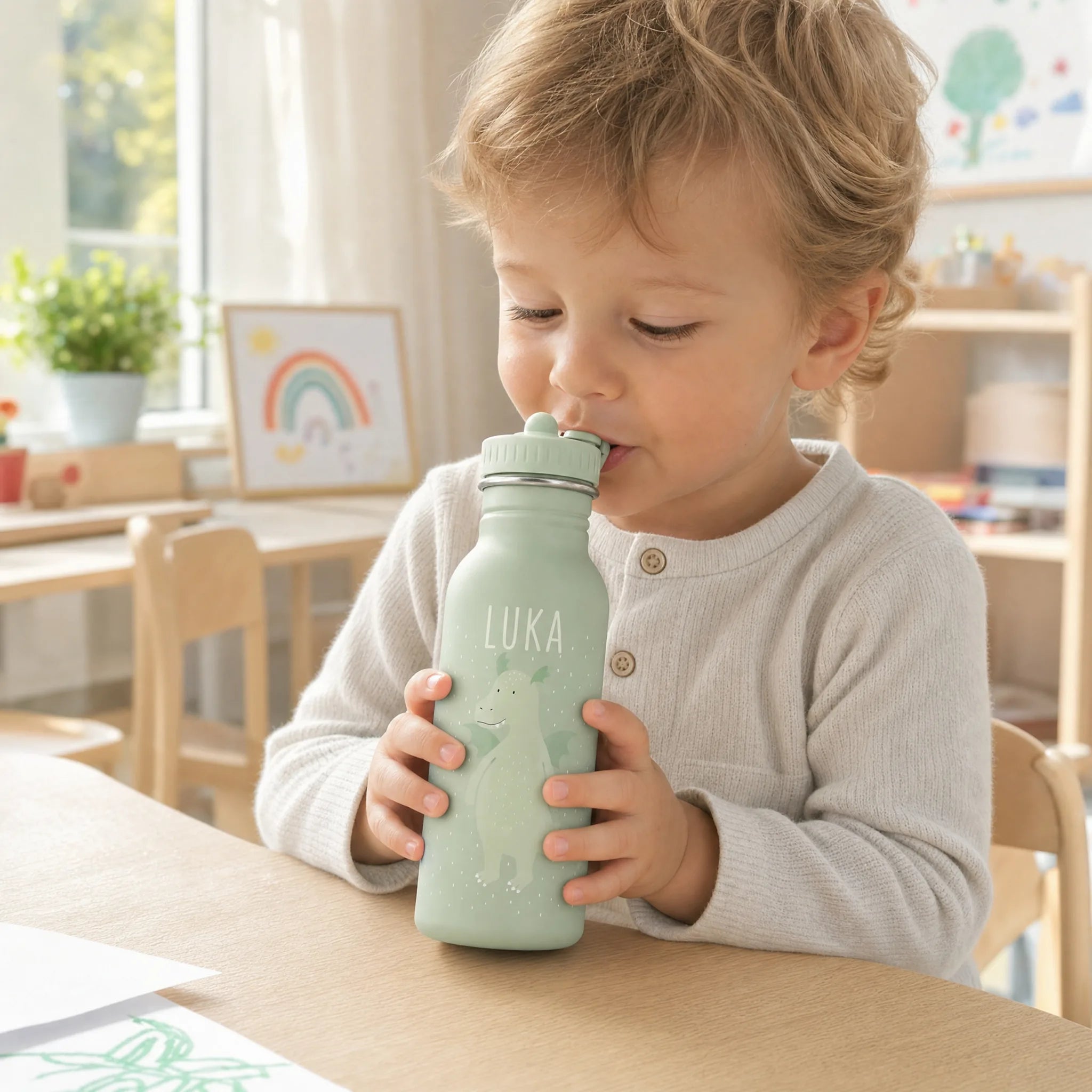 Trixie Trinkflasche Kinder Drache, 350 ml mit Trageschnur und Gravur