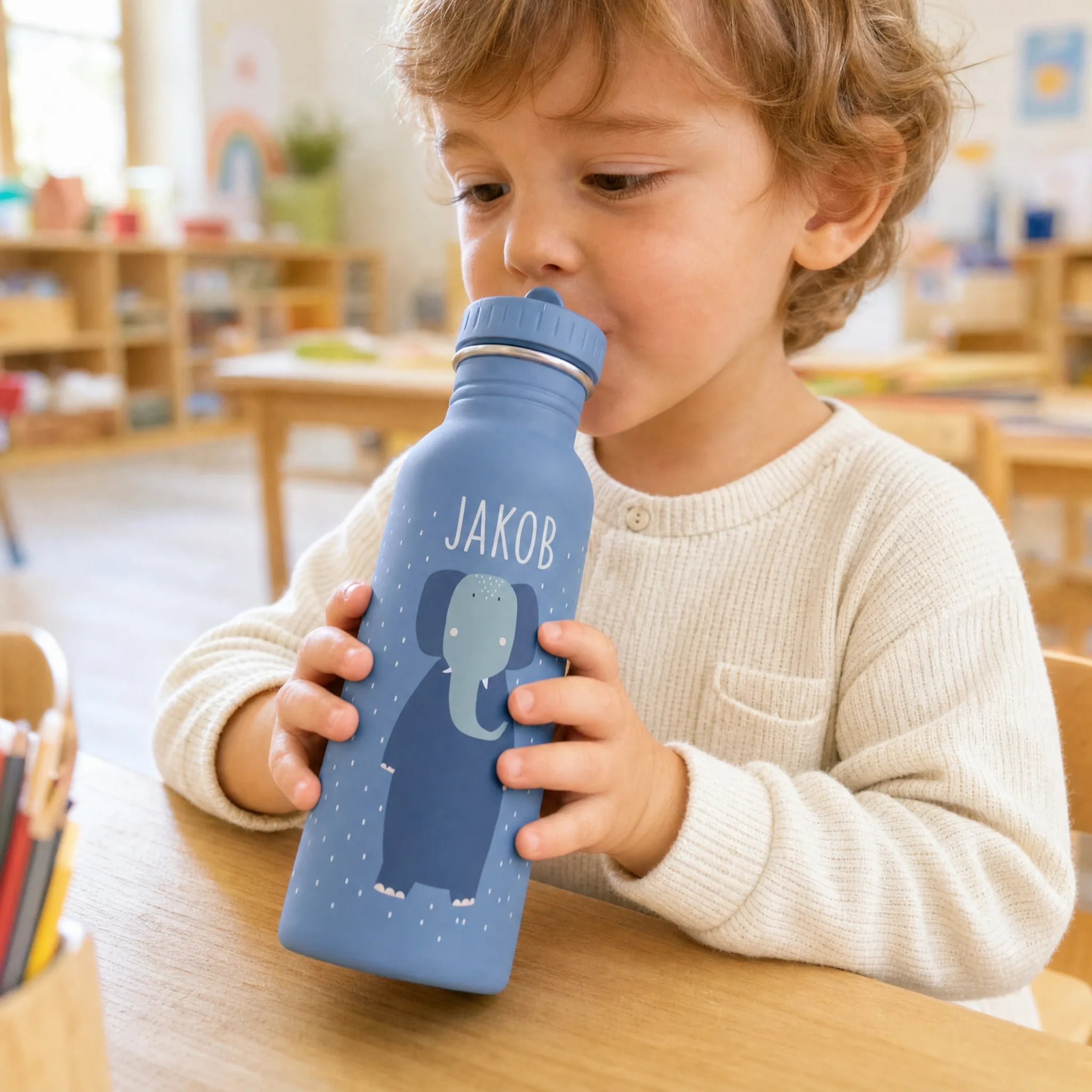 Trixie Trinkflasche Kinder Elefant, 350 ml mit Trageschnur und Gravur