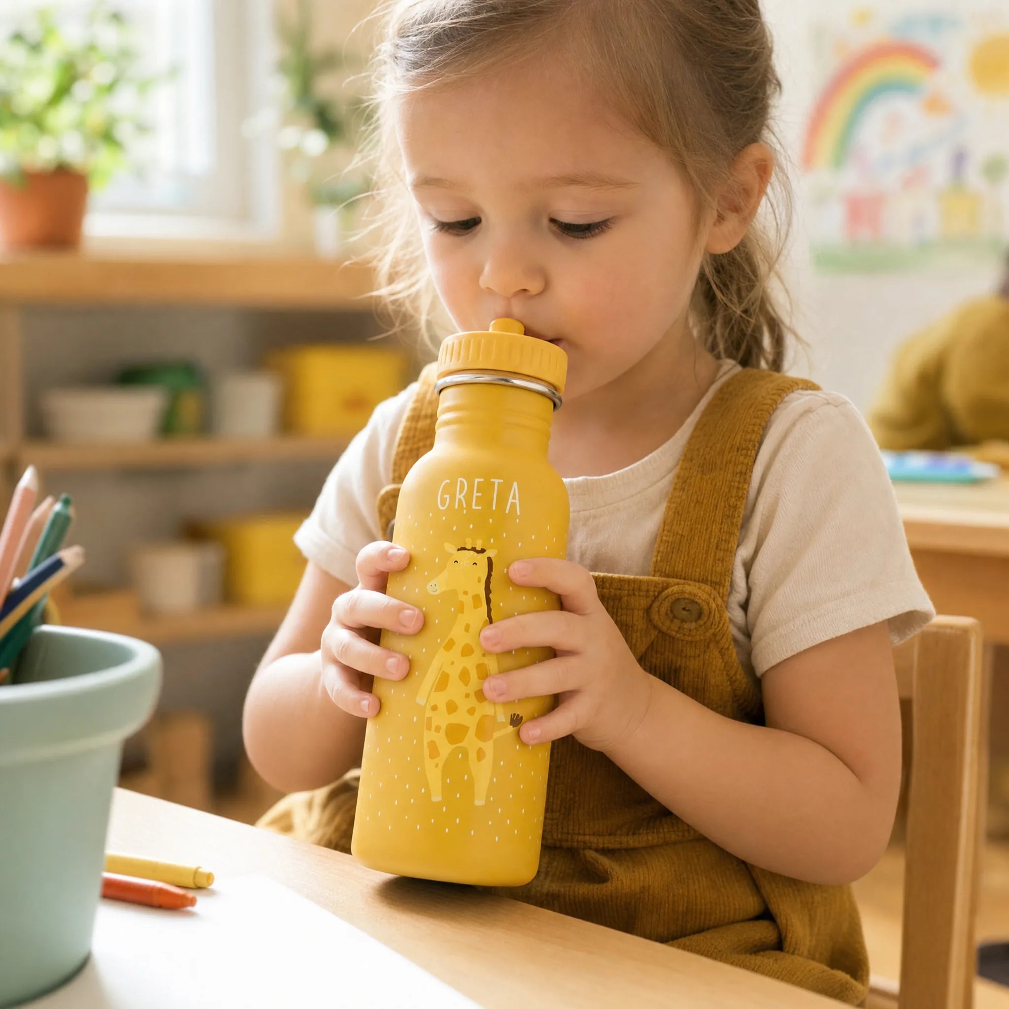 Trixie Trinkflasche Kinder Giraffe, 350 ml mit Trageschnur und Gravur