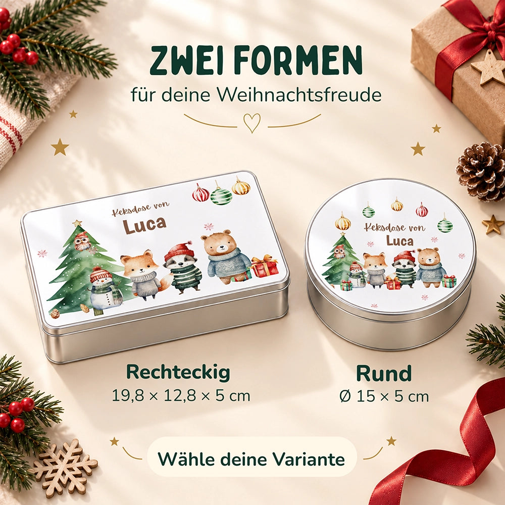 Keksdose aus Metall personalisiert - Zauberhafte Wintertiere