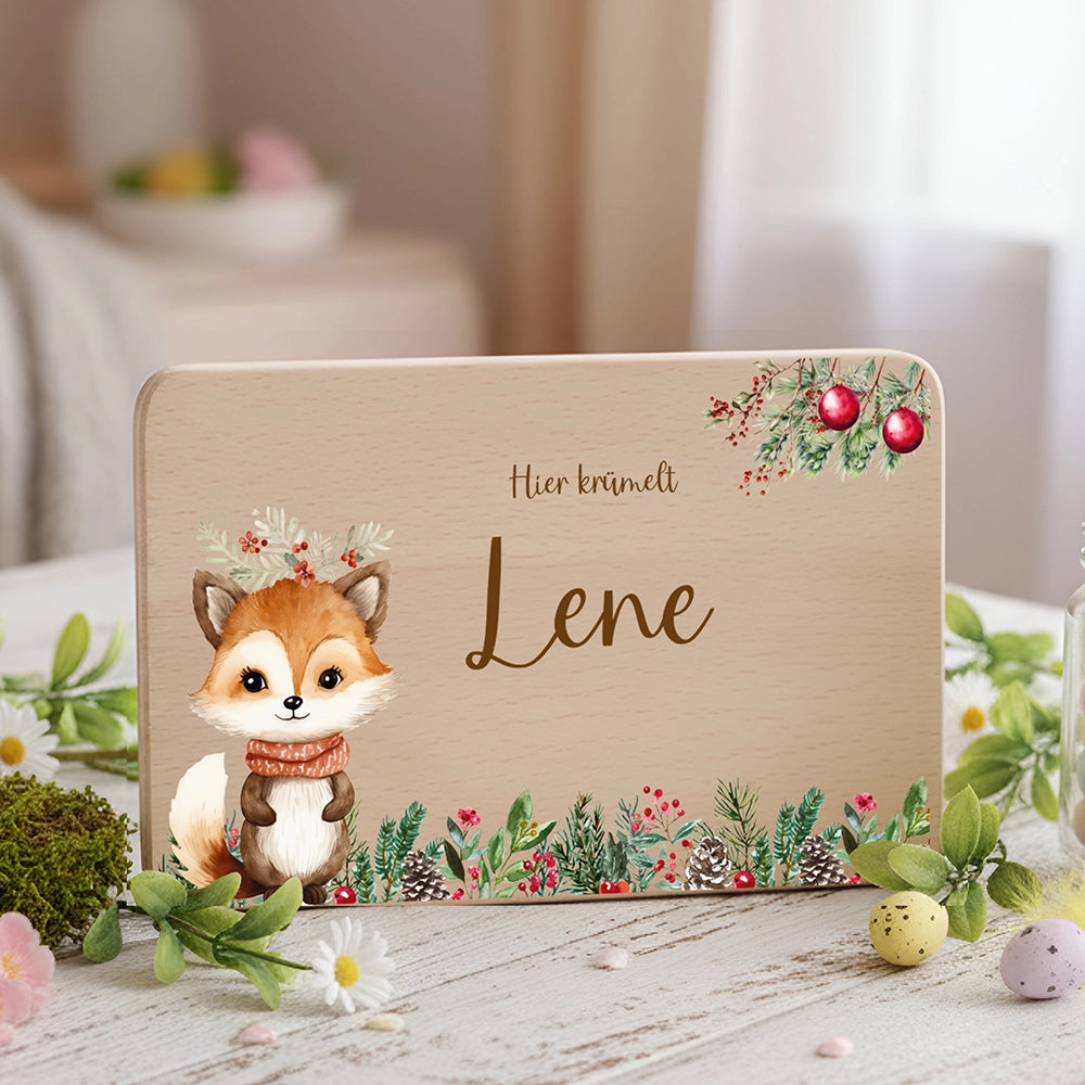 Frühstücksbrettchen Weihnachten mit süßem Fuchs - Geschenk Weihnachten