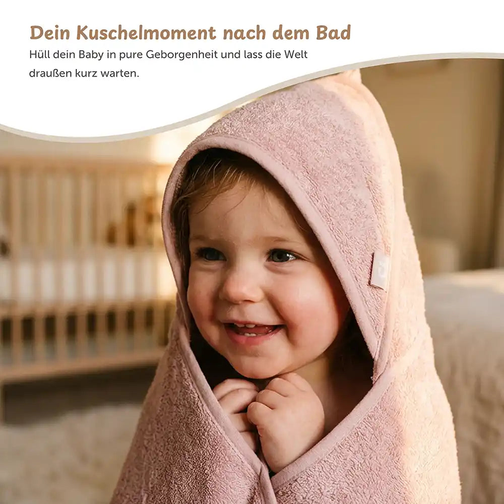 Kapuzenhandtuch Baby personalisiert – Nougat, weiches Frottee mit Kapuze, kuschelig nach dem Bad fürs Baby