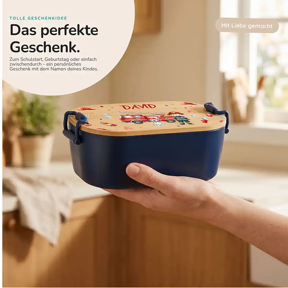 Brotdose Kinder personalisiert Feuerwehr, Geschenk zum Schulstart mit Wunschname