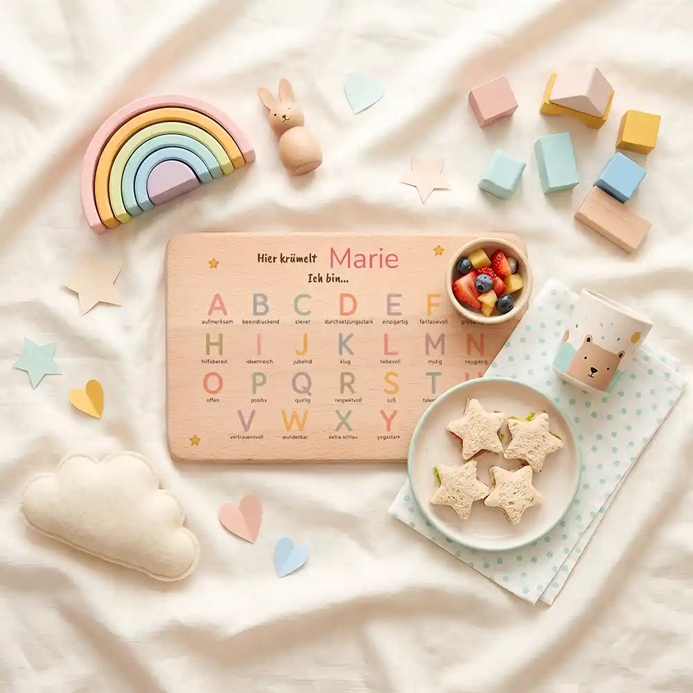 ABC Brettchen Kinder personalisiert Sterne & Regenbogen – Regenbogen-Brotzeit Lifestyle