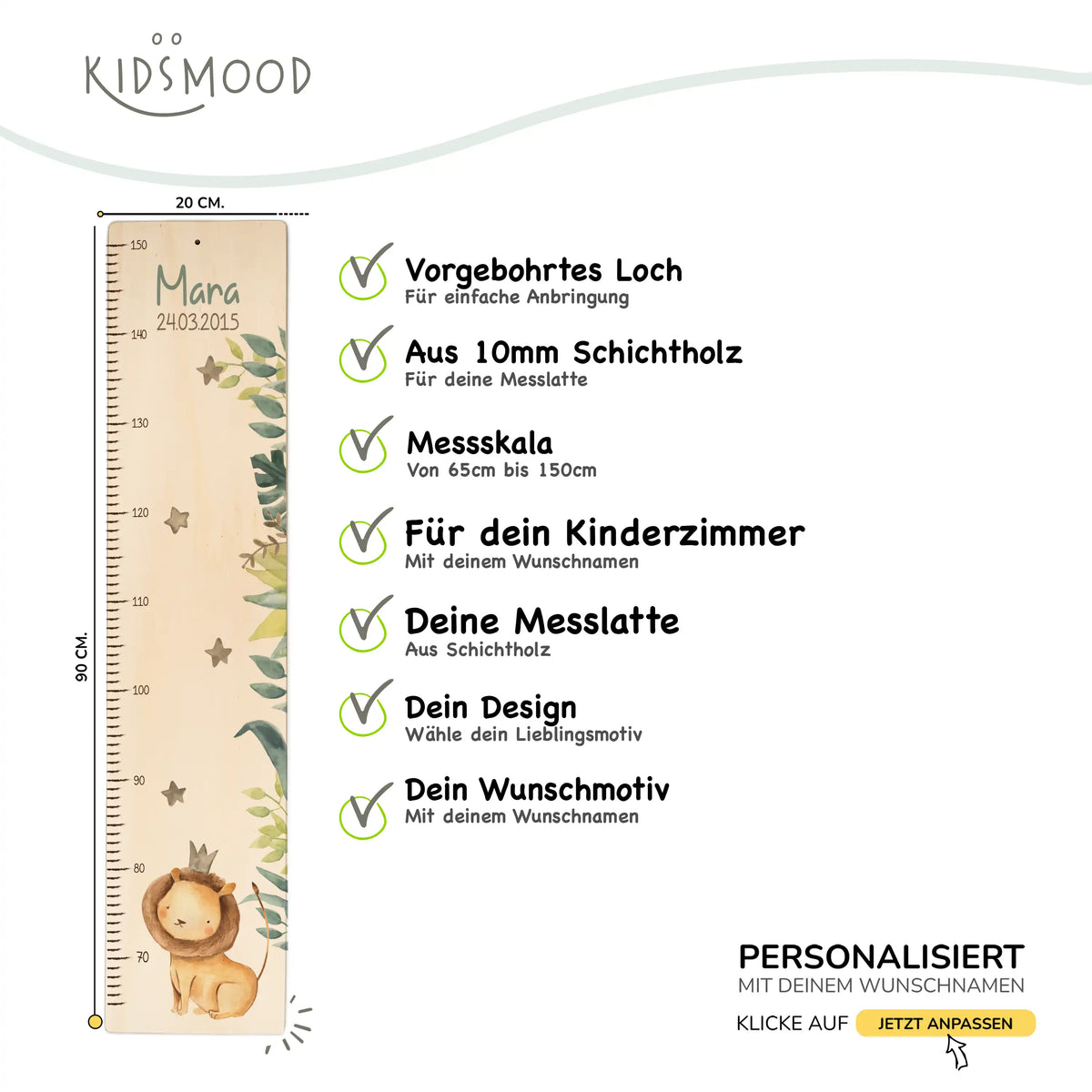 Messlatte Kinder Holz - Löwe