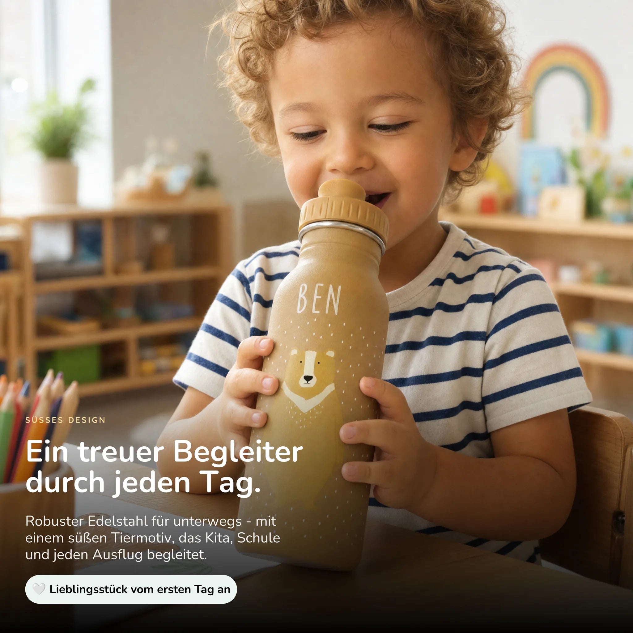 Trixie Trinkflasche Kinder Bär, 500 ml Edelstahlflasche mit Namen
