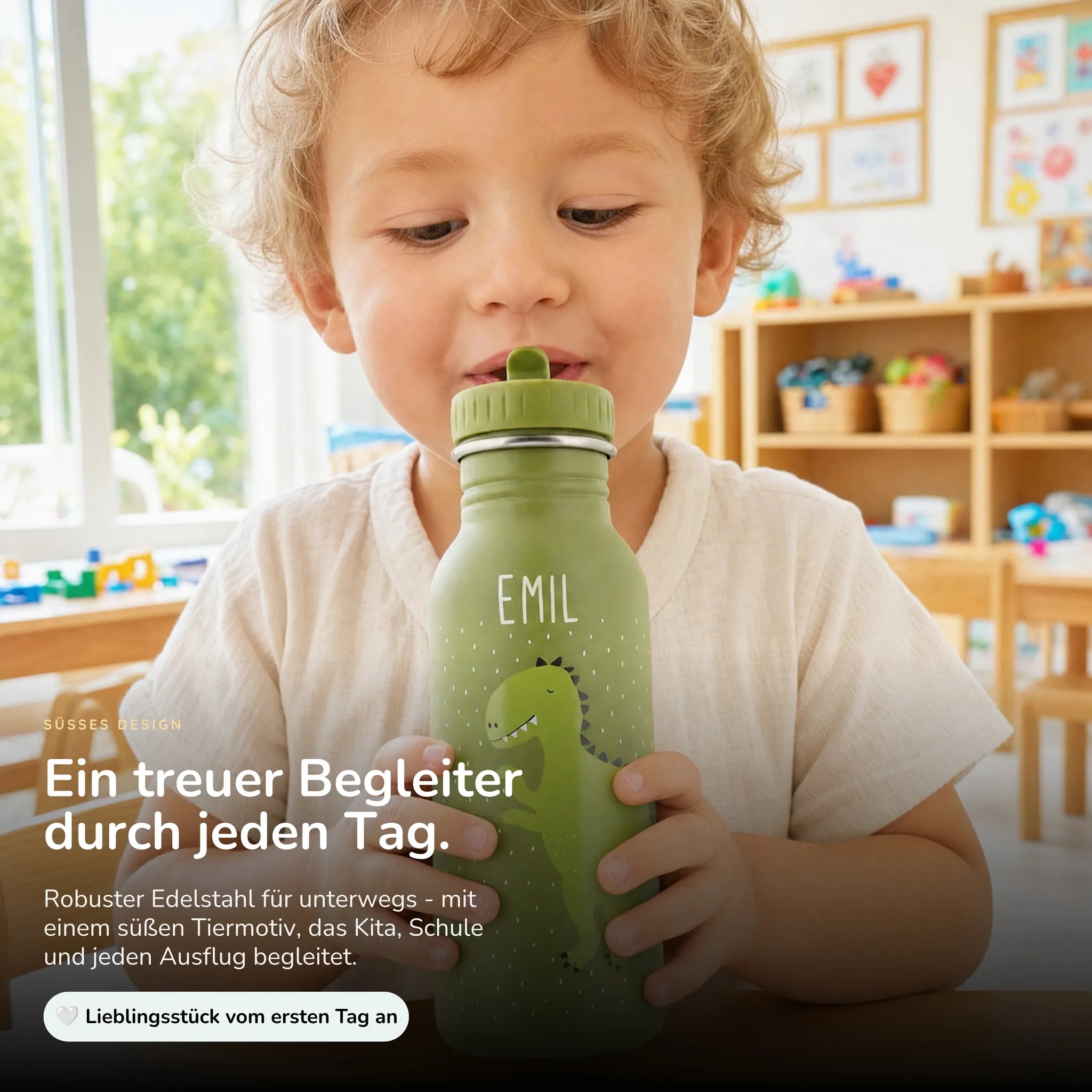 Trixie Trinkflasche Kinder Dino, 500 ml Edelstahlflasche mit Namen