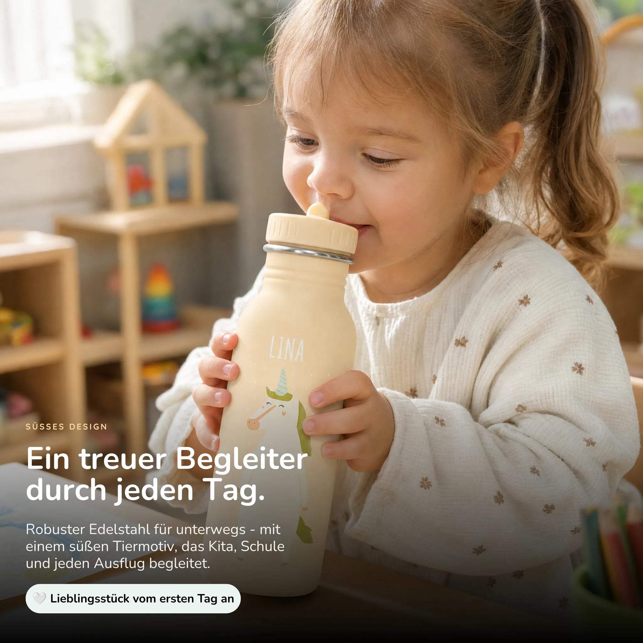 Trixie Trinkflasche Kinder Einhorn, 500 ml Edelstahlflasche mit Namen