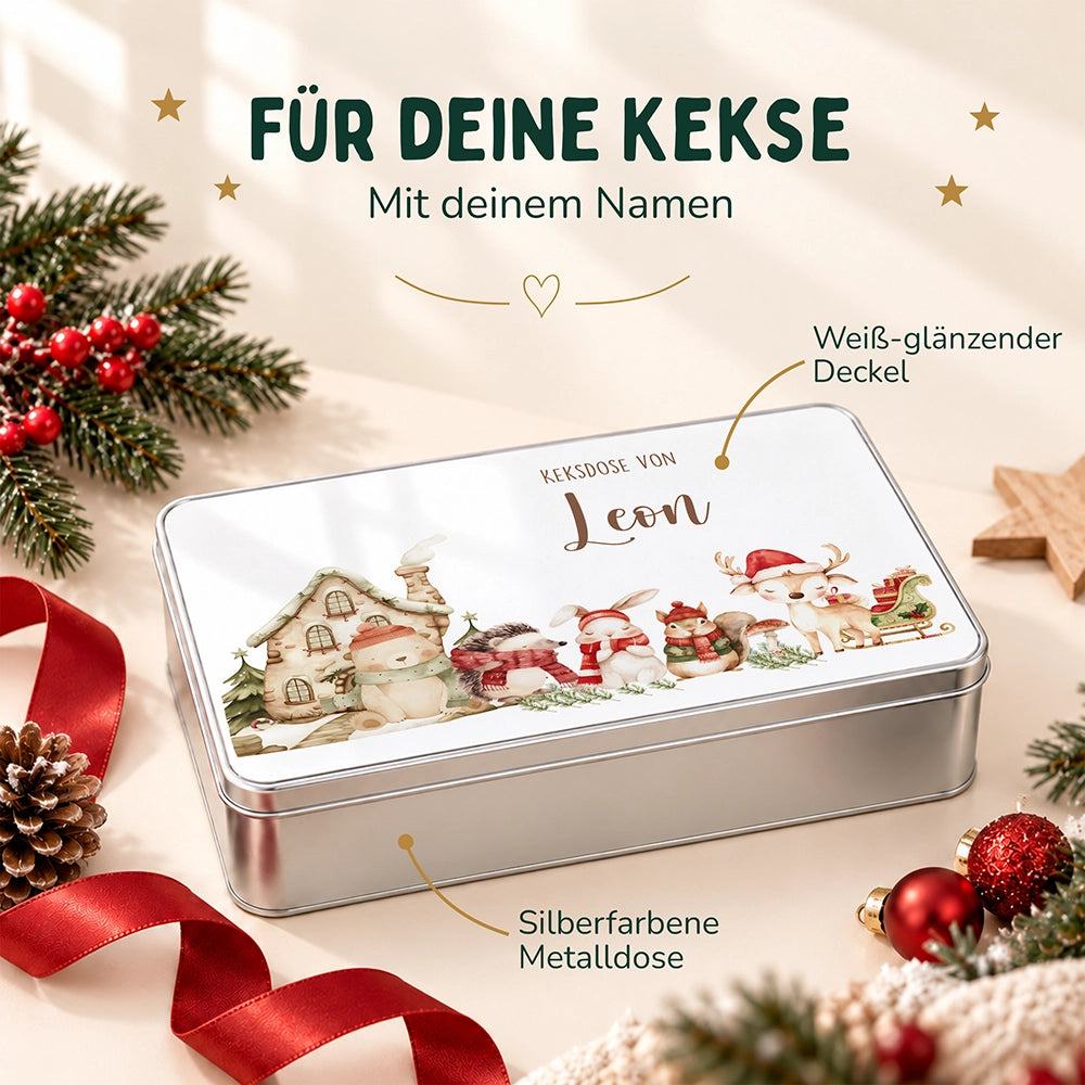 Keksdose aus Metall personalisiert - niedliche Waldtiere