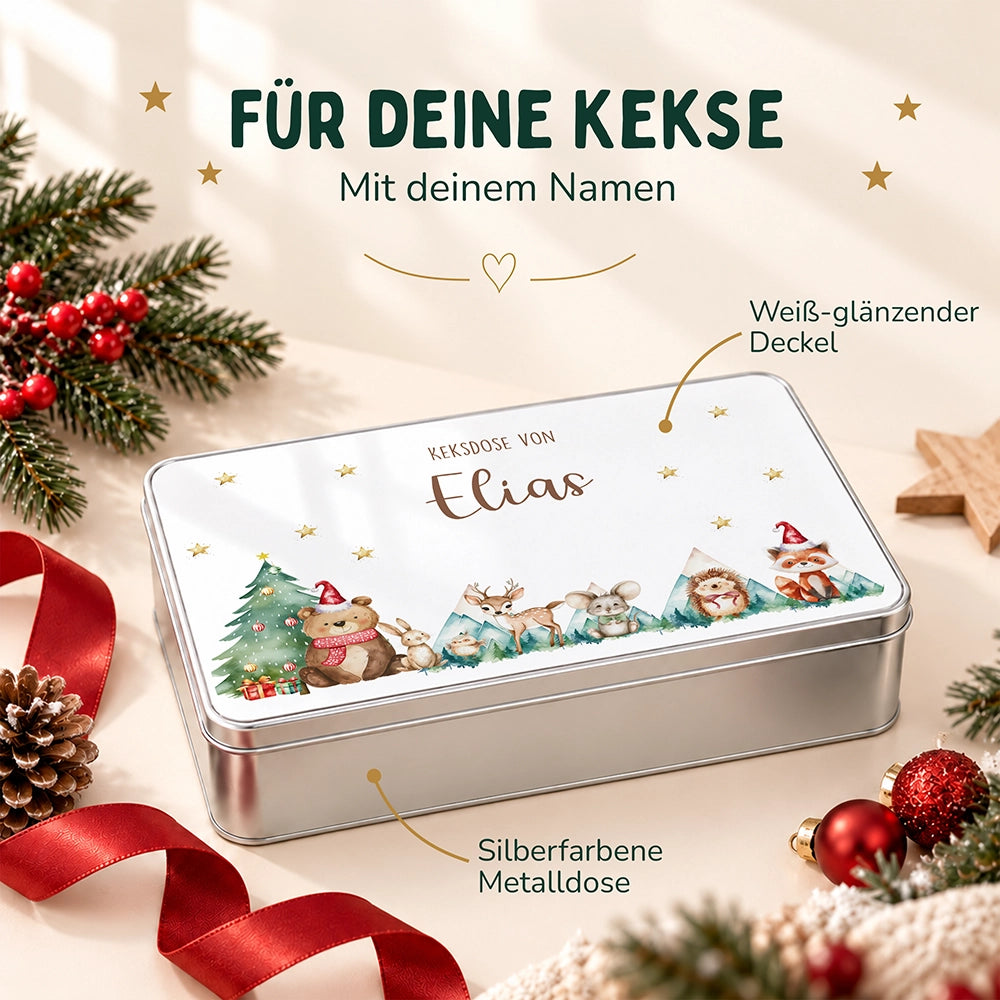 Keksdose aus Metall personalisiert - Kekszauber mit Waldfreunden