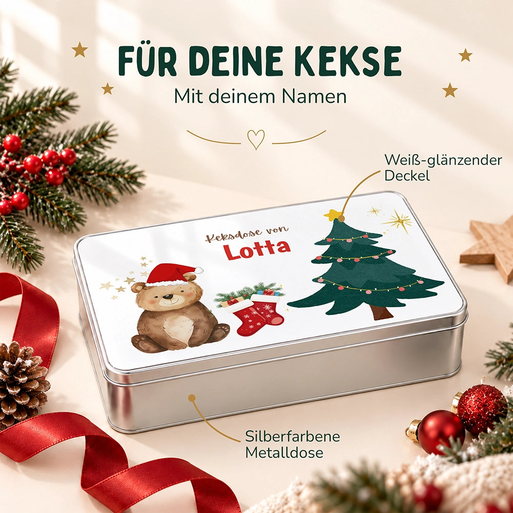 Keksdose aus Metall personalisiert - Weihnachtsbär