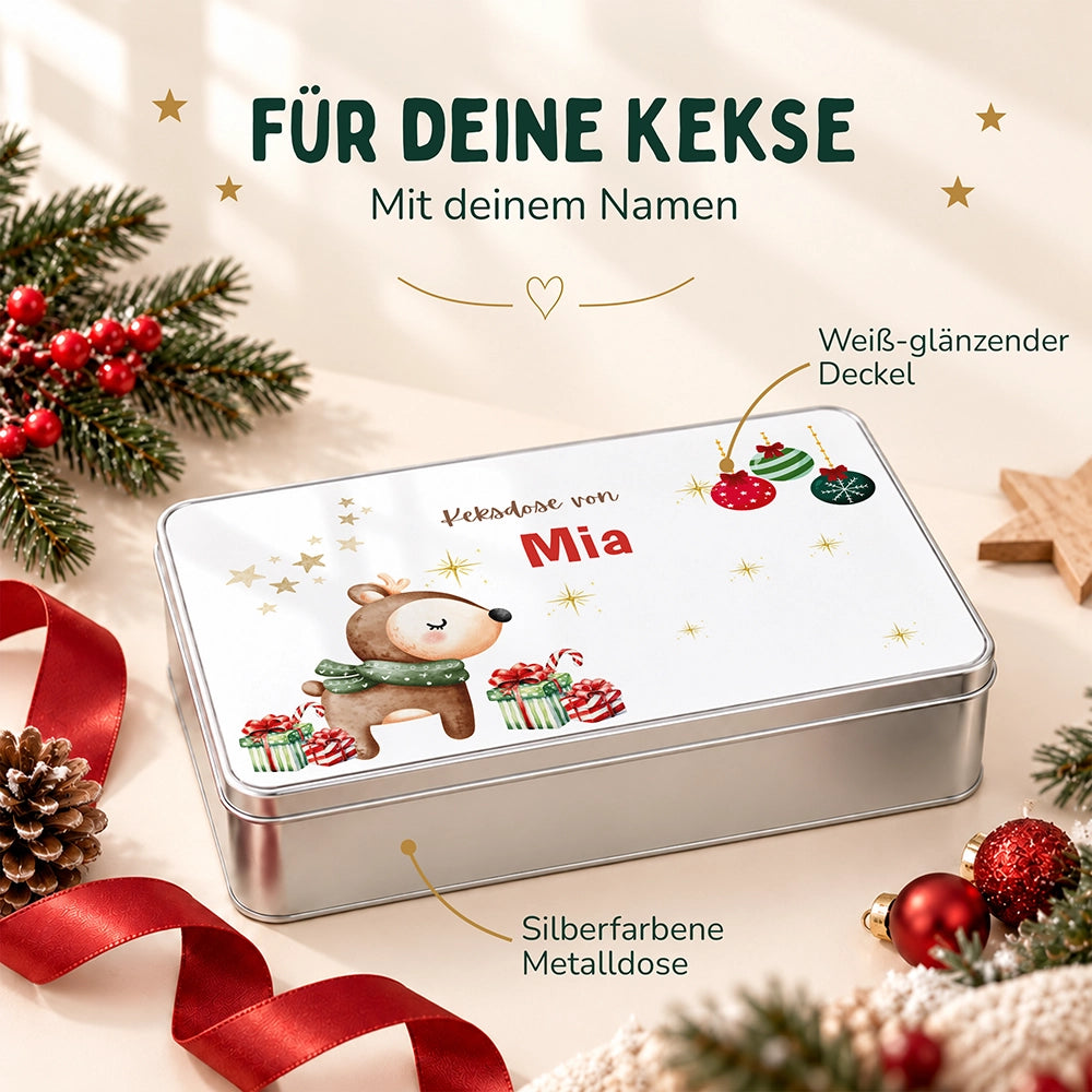 Keksdose aus Metall personalisiert - Waldzauber im Winter