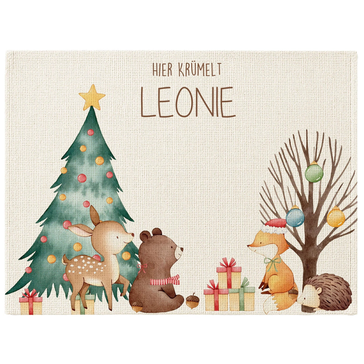 Tischset Kinder personalisiert Weihnachtsmotiv - Bär Weihnachtsbaum
