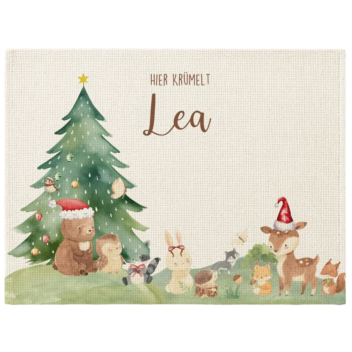 Tischset Kinder personalisiert Weihnachtsmotiv - Niedliche Waldtiere