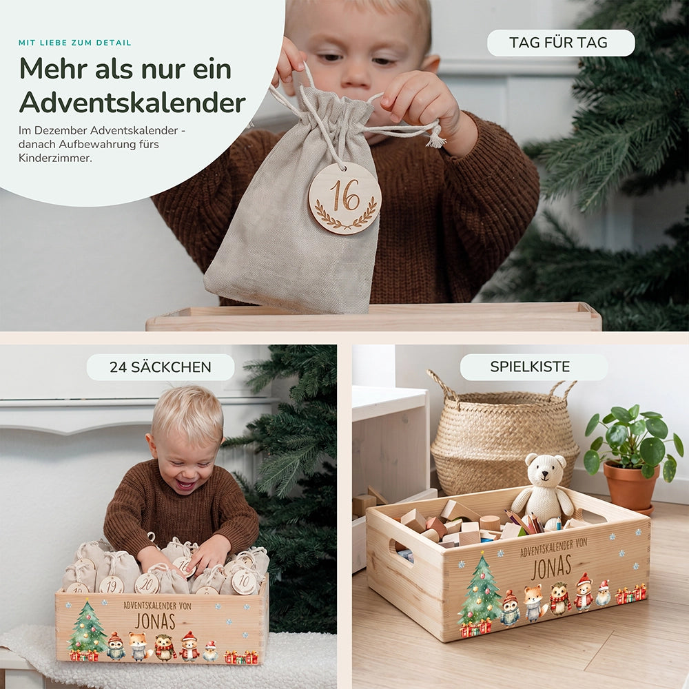 Adventskalender Kiste Tierfreunde, nach dem Advent Aufbewahrung im Kinderzimmer