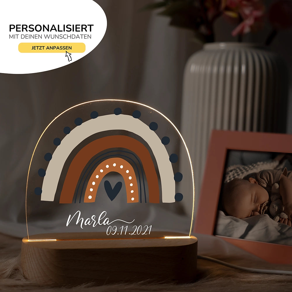 Nachtlicht Regenbogen mit Namen im Kinderzimmer – personalisiertes Geschenk zur Geburt