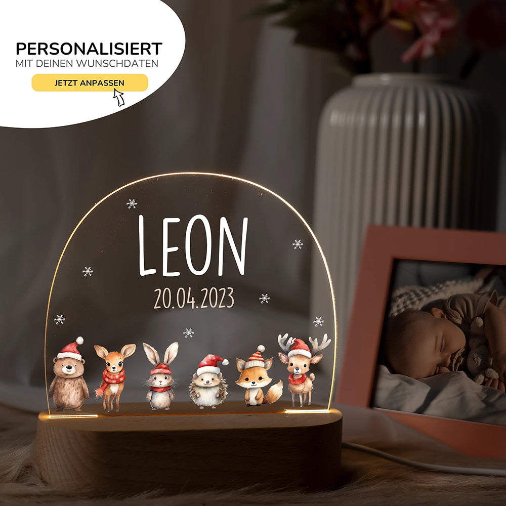 Nachtlicht Weihnachten mit Namen im Kinderzimmer – personalisiertes Geschenk zur Geburt