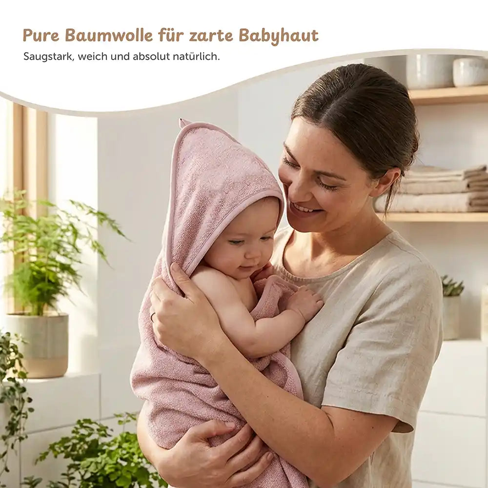 Kapuzenhandtuch Baby personalisiert – Biscuit, weiches Frottee mit Kapuze, warm und saugstark für Baby nach dem Baden