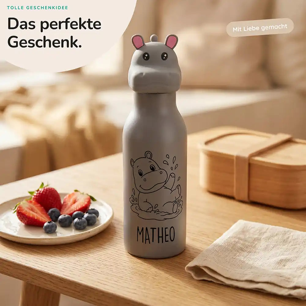 Personalisierte Trinkflasche Kinder Dino, Geschenk zur Einschulung