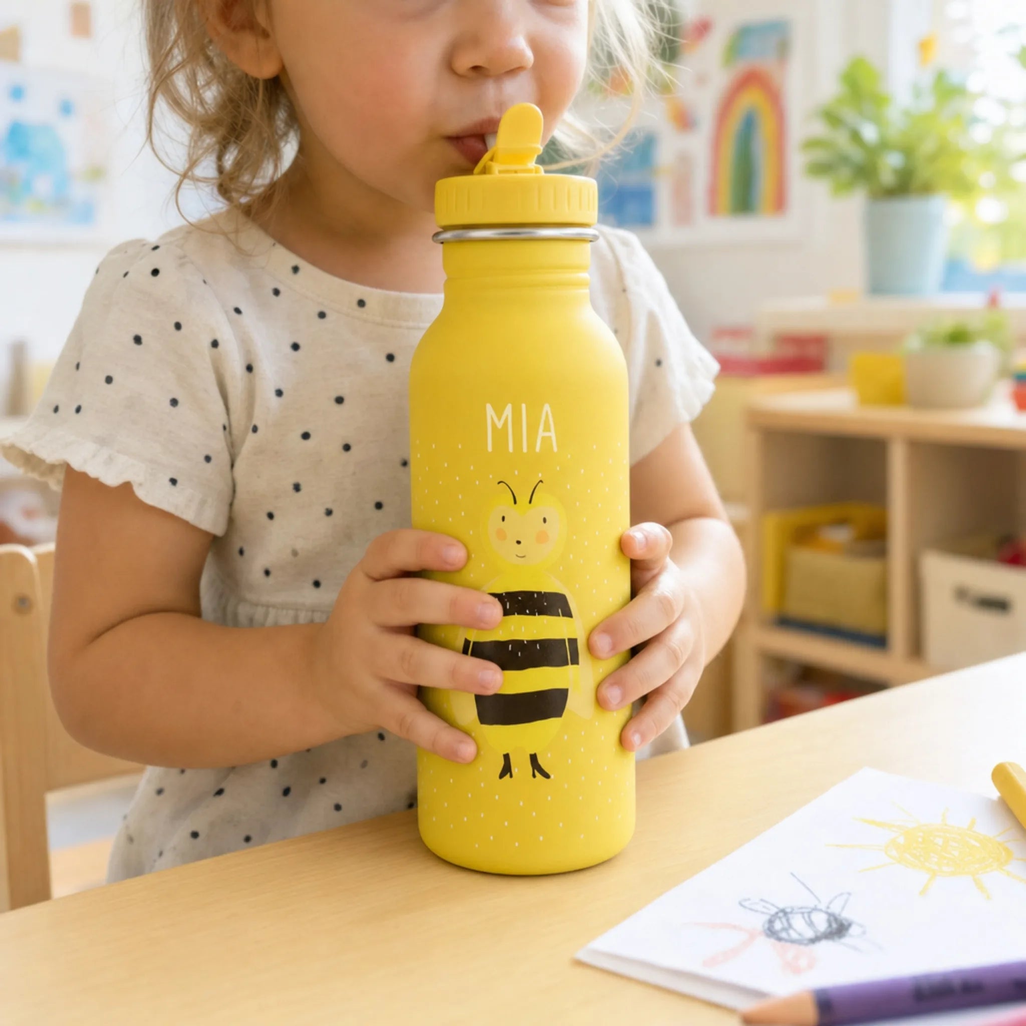 Trixie Trinkflasche Kinder Biene, Geschenk mit Wunschname-Gravur