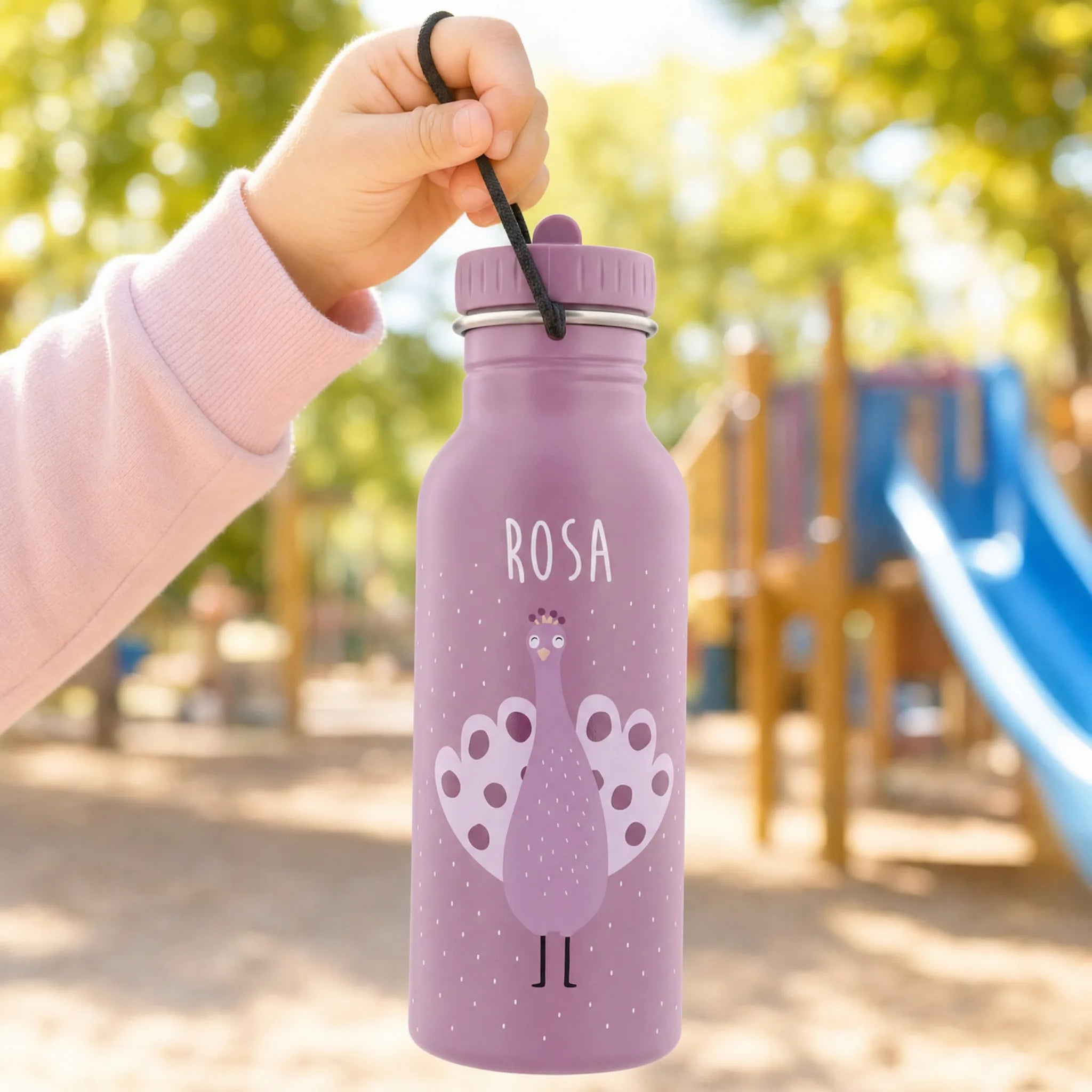 Trixie Trinkflasche Kinder Pfau, Geschenk mit Wunschname-Gravur