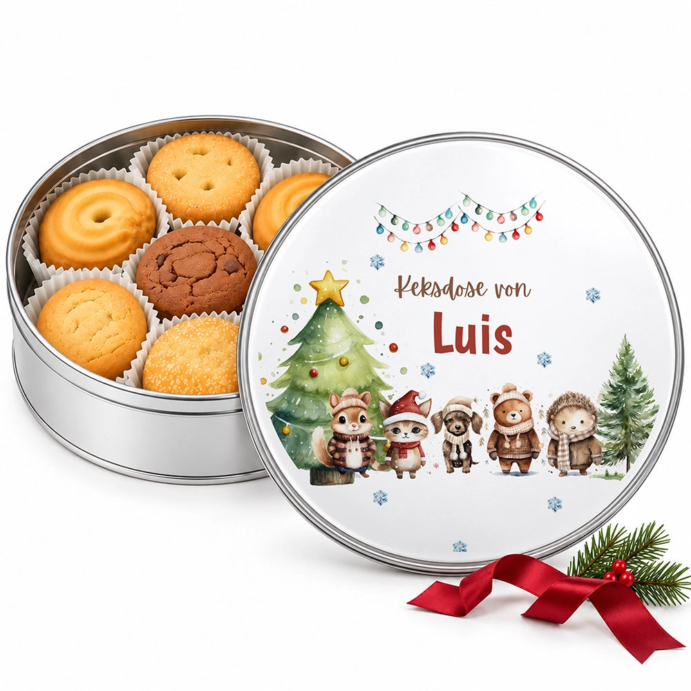 Keksdose aus Metall personalisiert - Winterliche Kuschelbande
