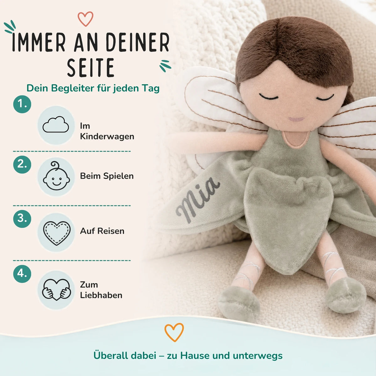 Jollein Stoffpuppe Fee personalisiert Salbei